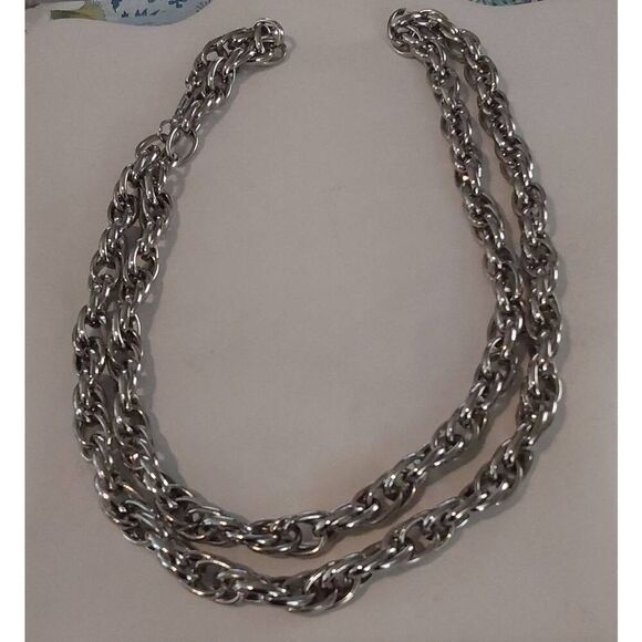 Trendy Unisex Hip Hop Double Twisted Stainless Steel 36" Long Necklace - Picture 1 of 3